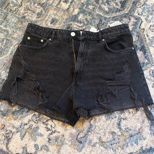 Zara black distressed denim shorts